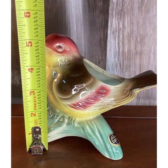 ROYAL COPLEY Bird Planter WREN/SPARROW Sitting On Branch Original Sticker Nice! - Picture 9 of 12